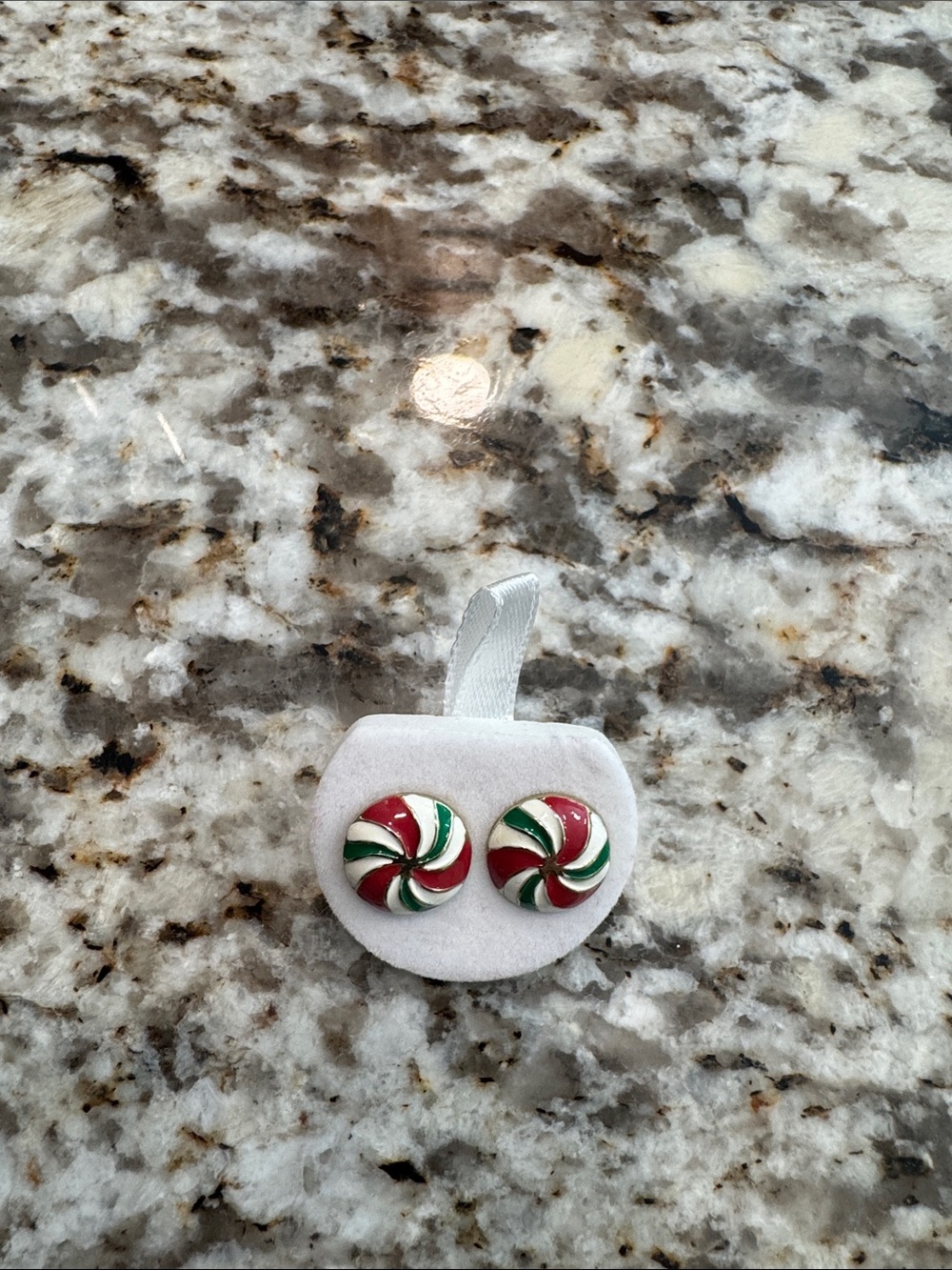Holiday Candy Swirl Kids Stud Earrings – Red, White & Green